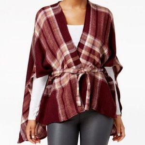 NWT BCBGeneration Red Plaid Cape Wrap